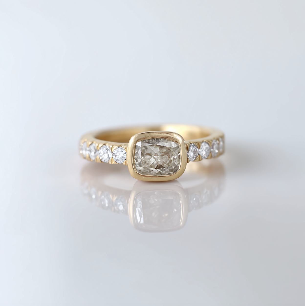 Brûlée Salt and Pepper Diamond Ring, Yellow Gold Diamond Engagement Ring