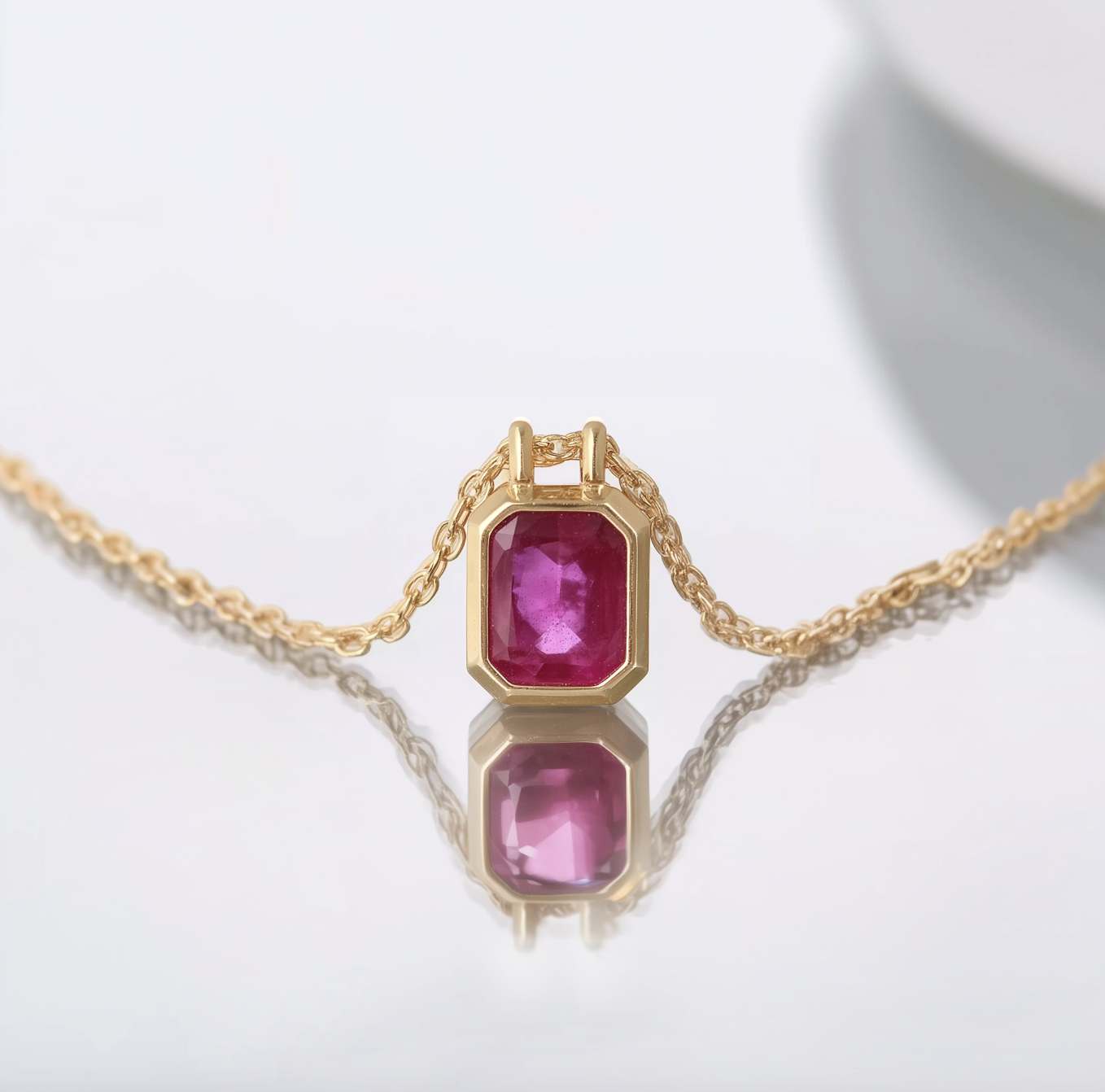 Classic Natural Ruby pendant, Solid Gold Pink Ruby necklace, Birthstone Pendant