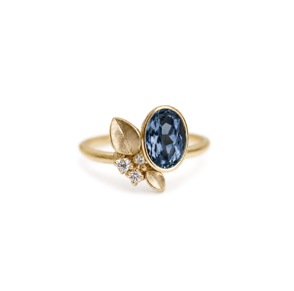 Water Lily Oval Blue Sapphire ring, Rare Blue Sapphire Engagement ring