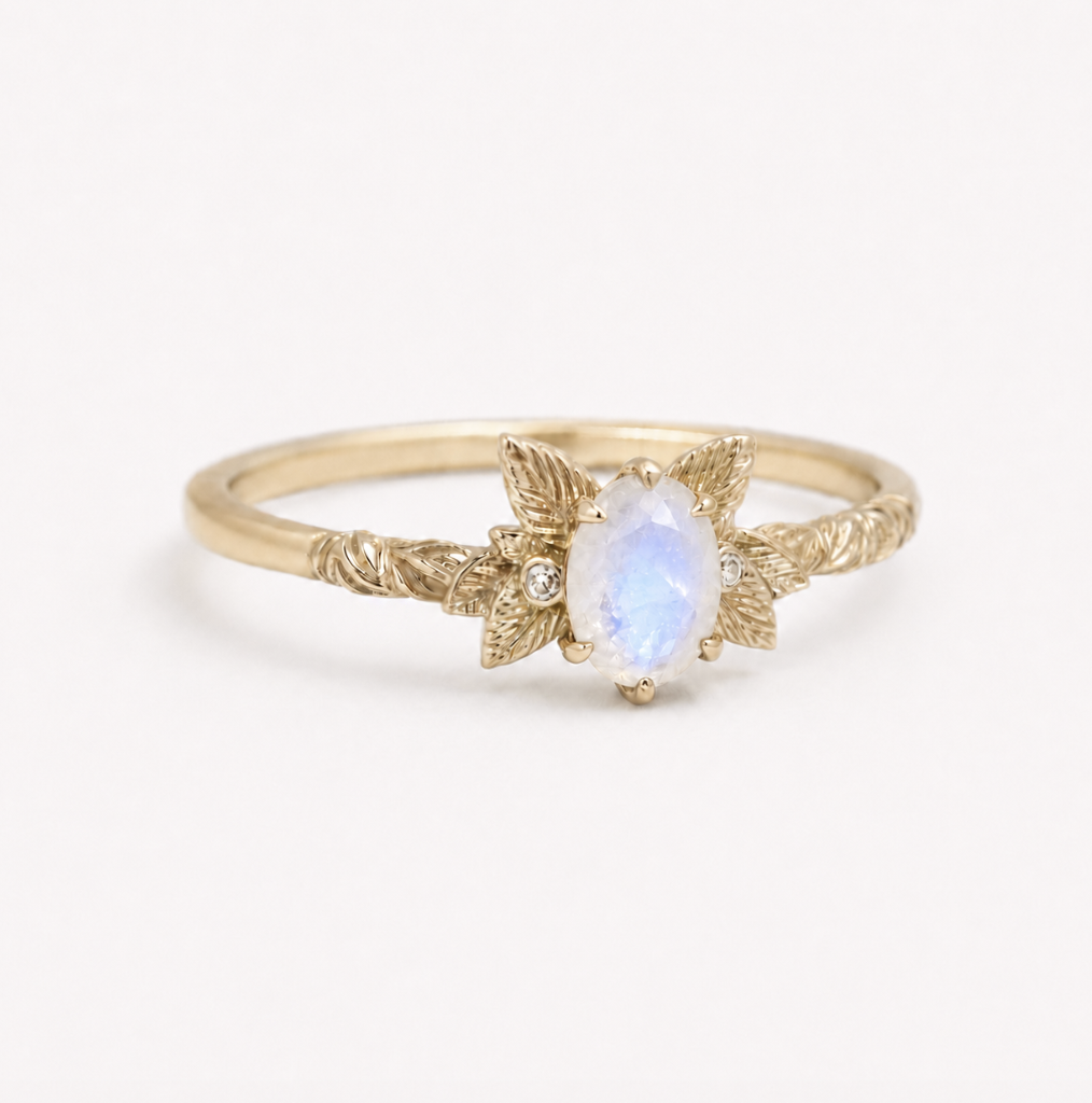 Phoenix Moonstone Ring, Oval Moonstone Engagement Ring