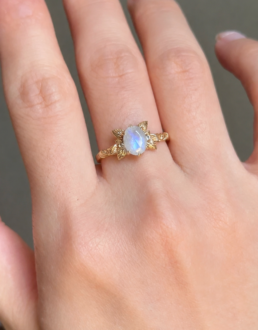 Phoenix Moonstone Ring, Oval Moonstone Engagement Ring