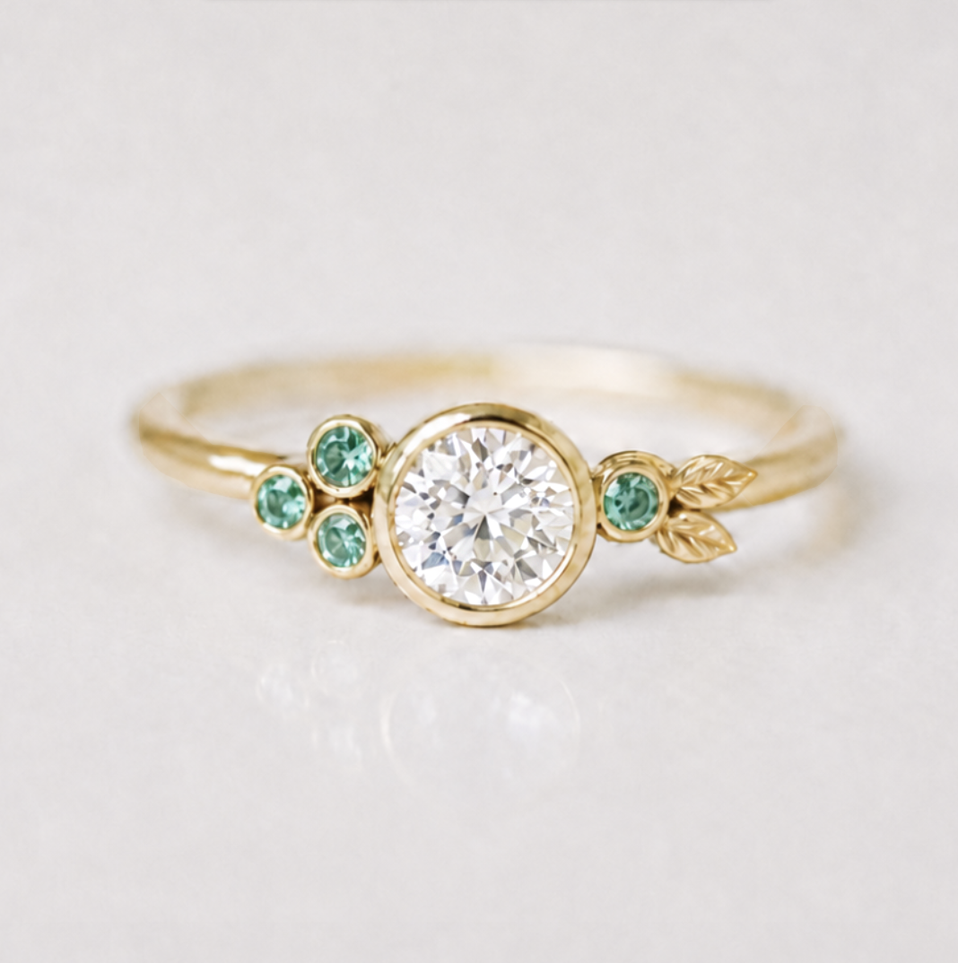 Dainty Lab Diamond Engagement Ring, Emerald Ring