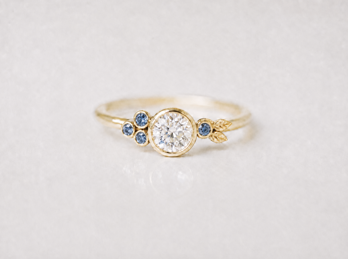 Simple Lab Diamond with Sapphire Ring, Diamond Engagement Ring