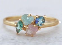 Load image into Gallery viewer, Cluster ring, Raw gemstone Engagement ring
