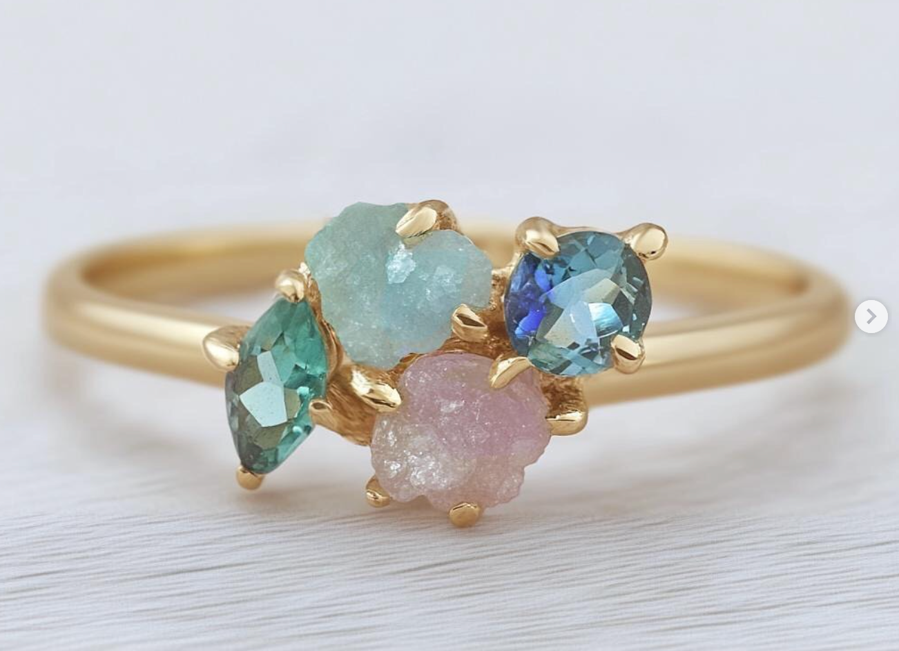 Cluster ring, Raw gemstone Engagement ring