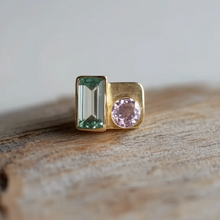 Load image into Gallery viewer, Green and Baby Pink Tourmaline Bar Studs, Single Stud
