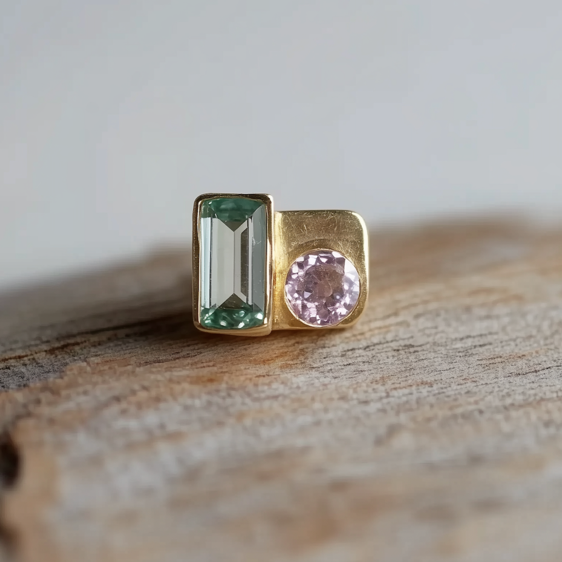 Green and Baby Pink Tourmaline Bar Studs, Single Stud