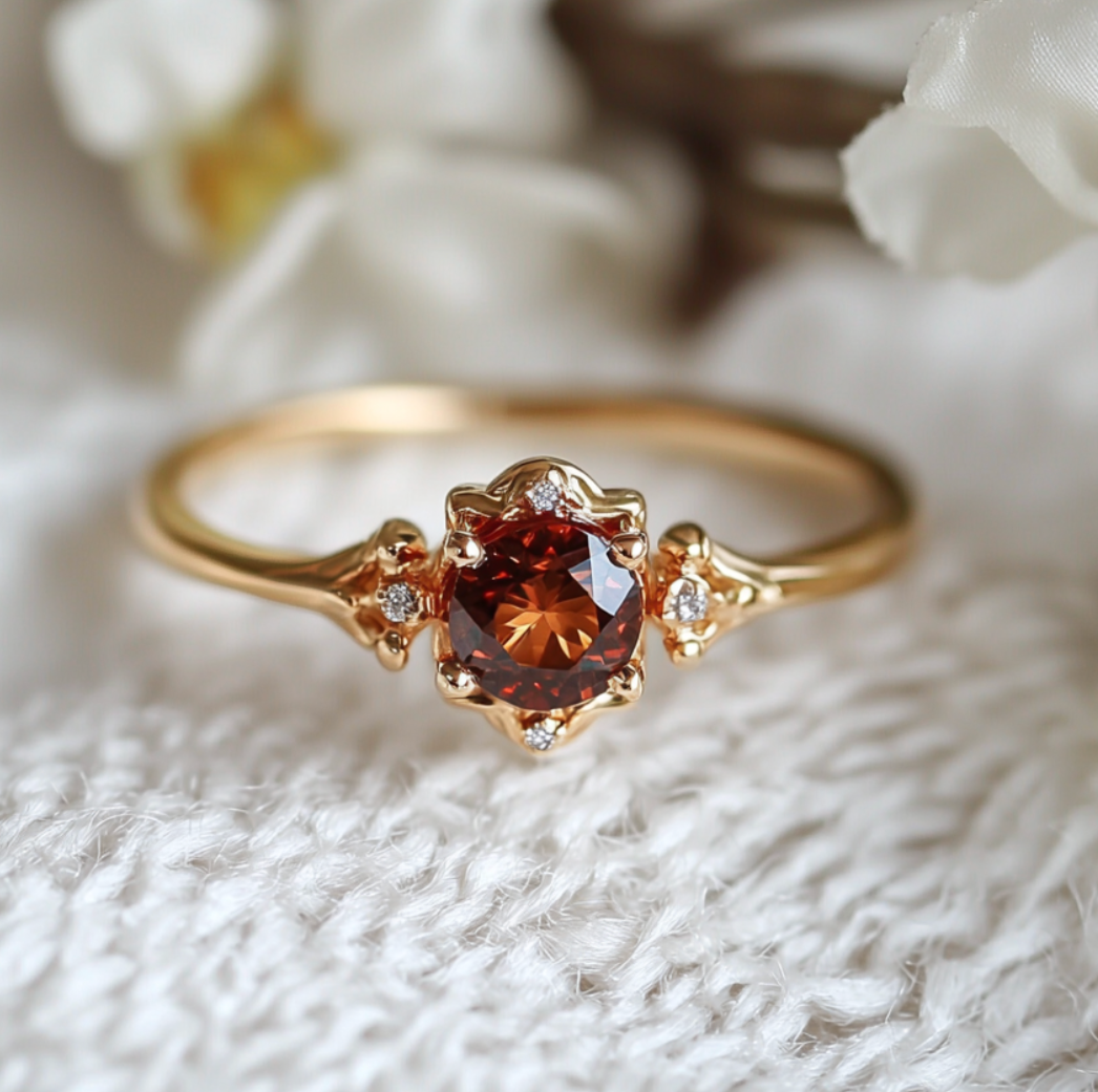 Heart of Fire Garnet Ring, Simple Garnet engagement ring, Garnet Jewel ...