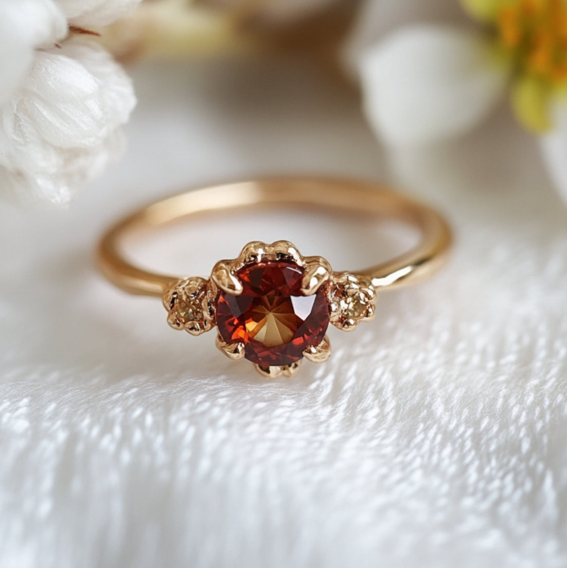 Crimson Flame Garnet Ring, Dainty Garnet engagement ring