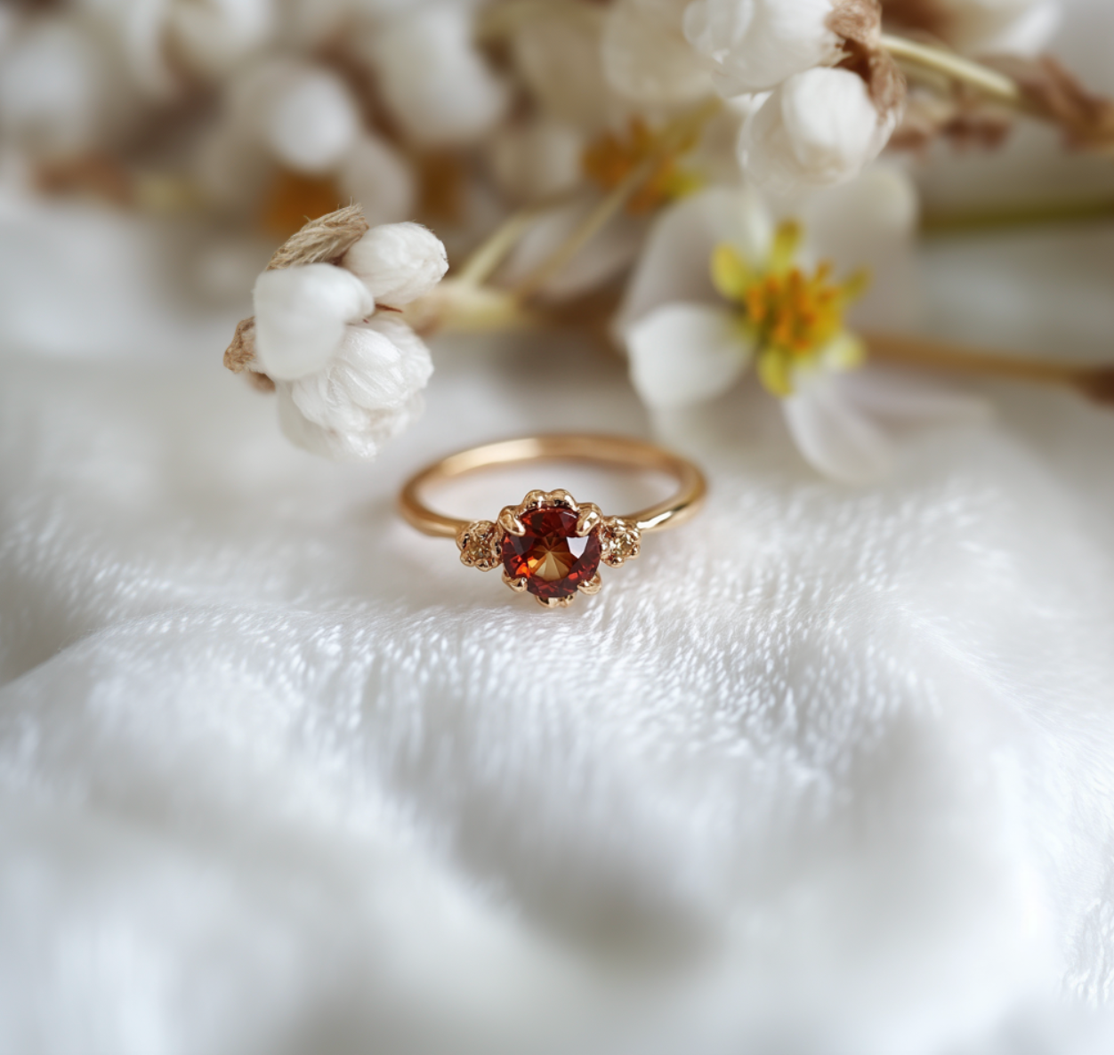 Crimson Flame Garnet Ring, Dainty Garnet engagement ring