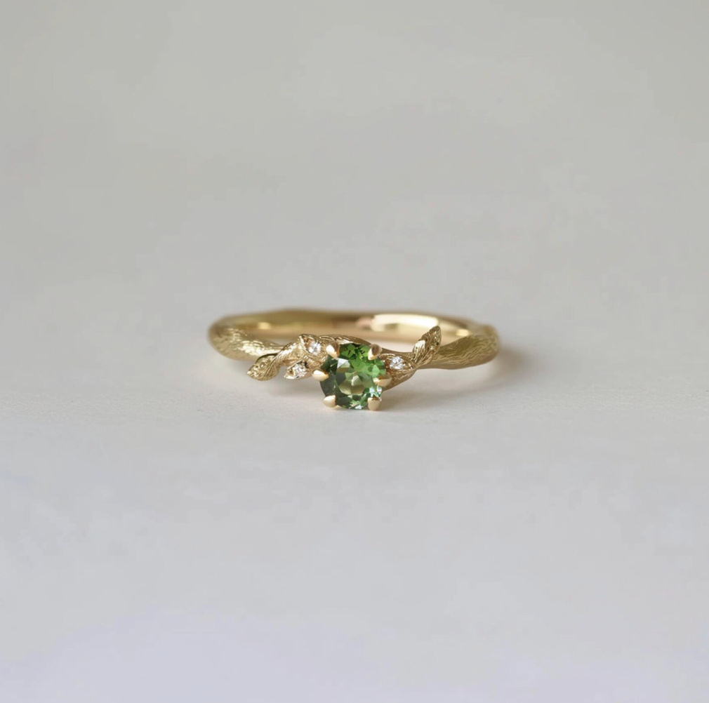 Green Fairy Sapphire ring, Rare Green Blue Sapphire Engagement ring