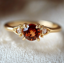 Load image into Gallery viewer, Burning Rose Garnet Ring, Dainty Garnet engagement ring
