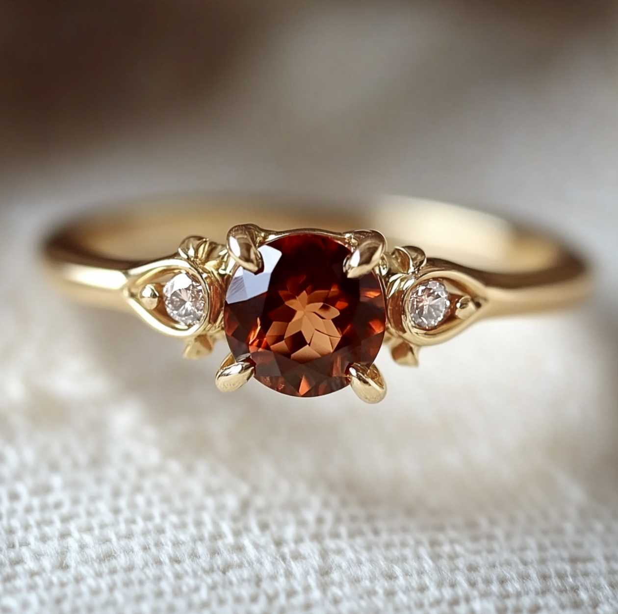 Burning Rose Garnet Ring, Dainty Garnet engagement ring