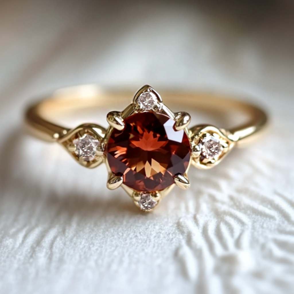 Crimson Ember Garnet Ring, Dainty Garnet engagement ring