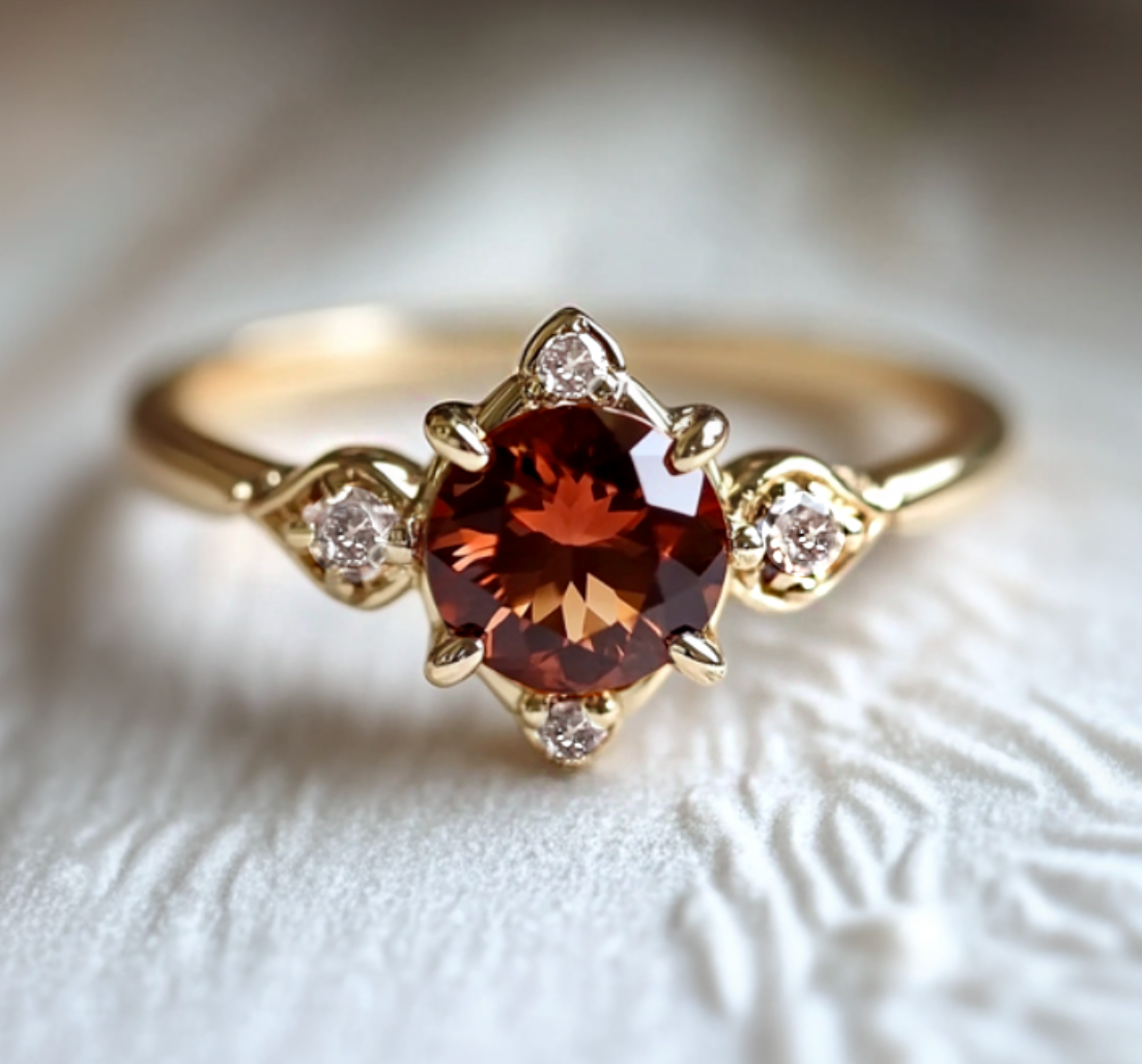 Ruby Ember Garnet Ring, Dainty Garnet engagement ring