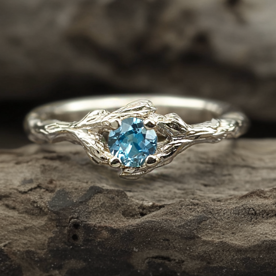 Bluebird's Nest London Topaz Ring, Blue Topaz Engagement ring