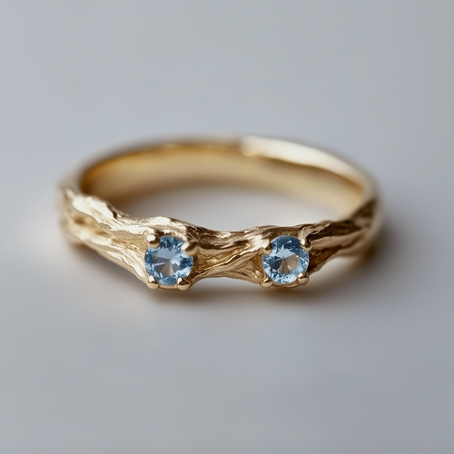 Riverwood Bliss Aquamarine Ring, Gold Wedding Band, Aquamarine Engagement Ring