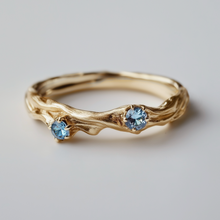 Load image into Gallery viewer, Shoreline Twig Aquamarine Ring, Gold Wedding Band, Aquamarine Engagement Ring
