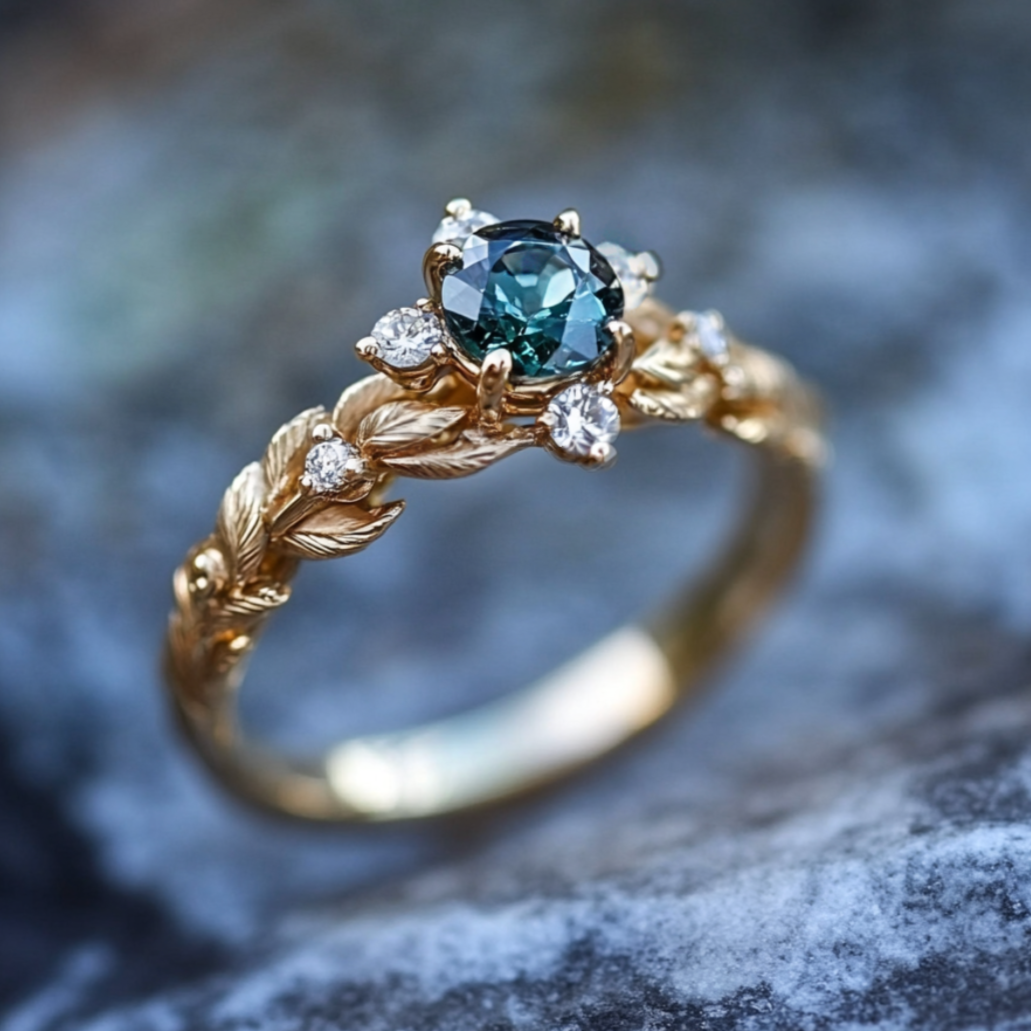 Twilight Garden Sapphire Engagement Ring, Blue Sapphire Ring