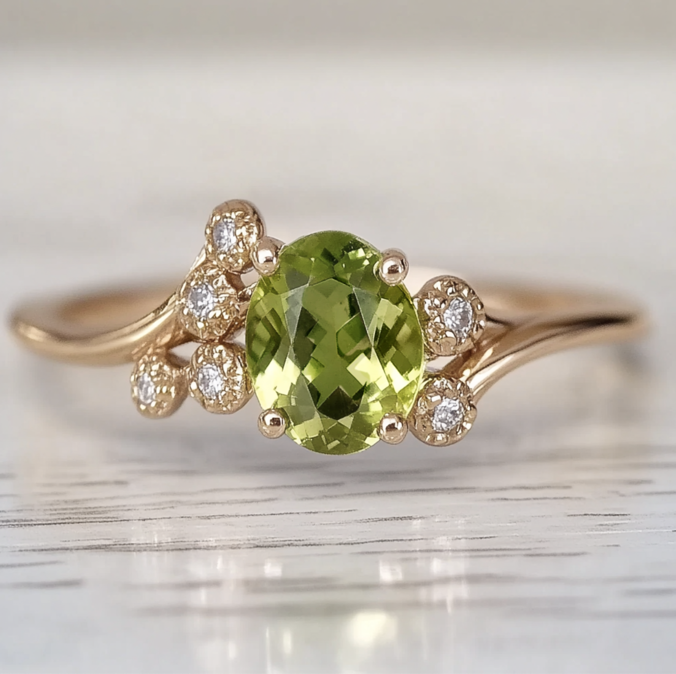 Peridot Engagement ring, Green Birthstone Engagement ring