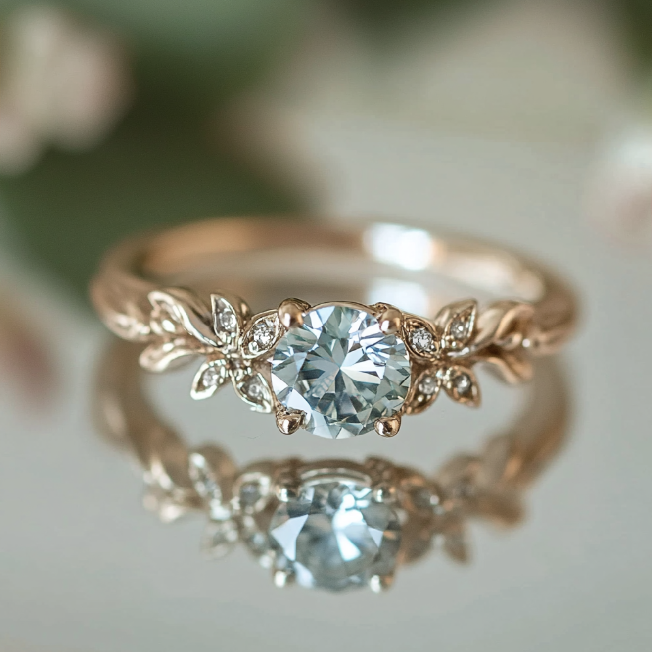 Blue Aquamarine Engagement Ring, Aquamarine Ring Gold