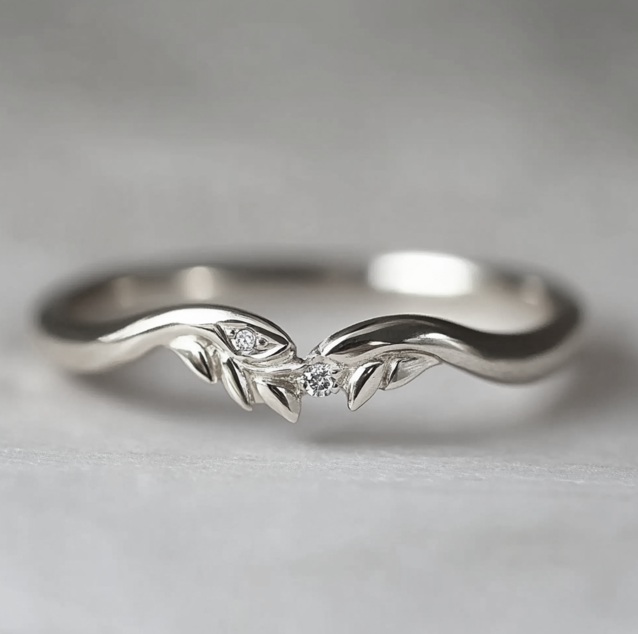 14k Gold Diamond Chevron Wedding Ring, Wedding stacking ring, Matching band