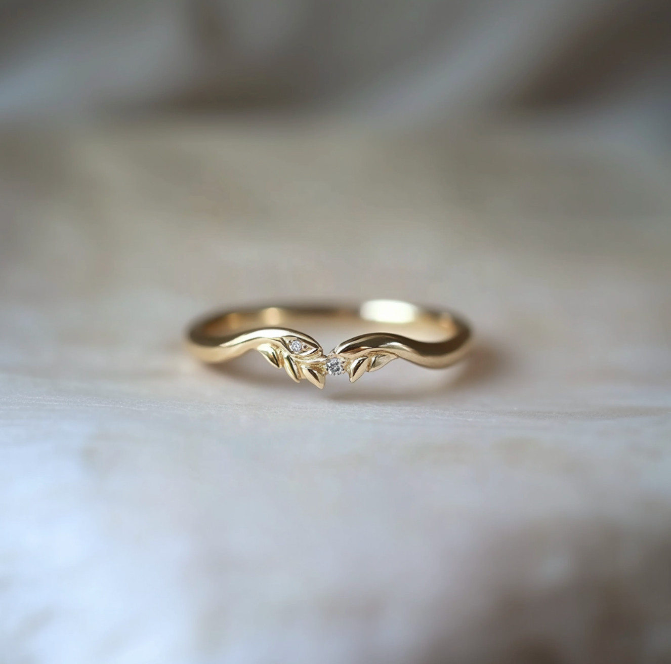14k Gold Diamond Chevron Wedding Ring, Wedding stacking ring, Matching band