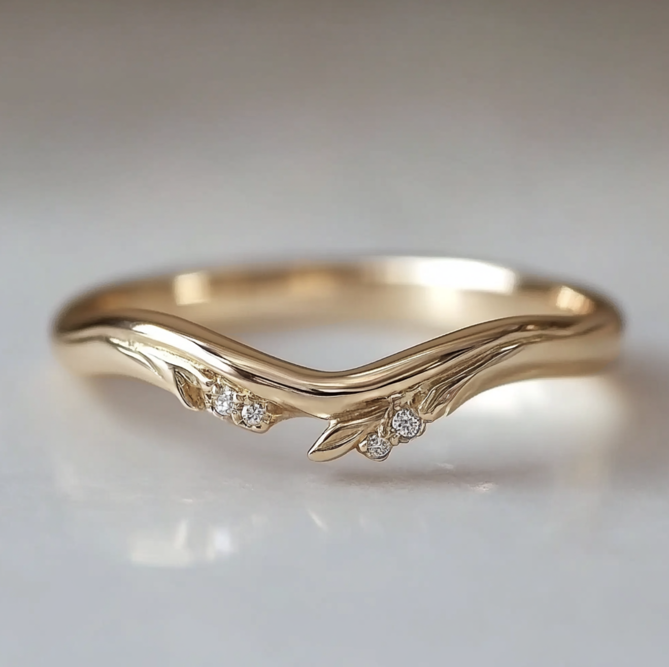 14k Gold Diamond Chevron Wedding Ring