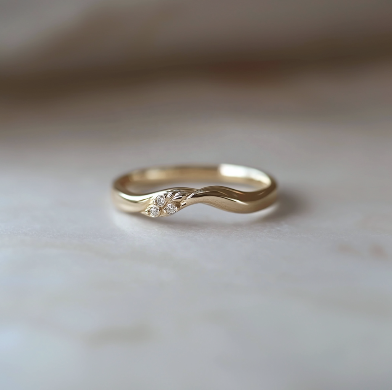 Trinity 14k Gold Diamond Wedding Ring, Curved Wedding matching band