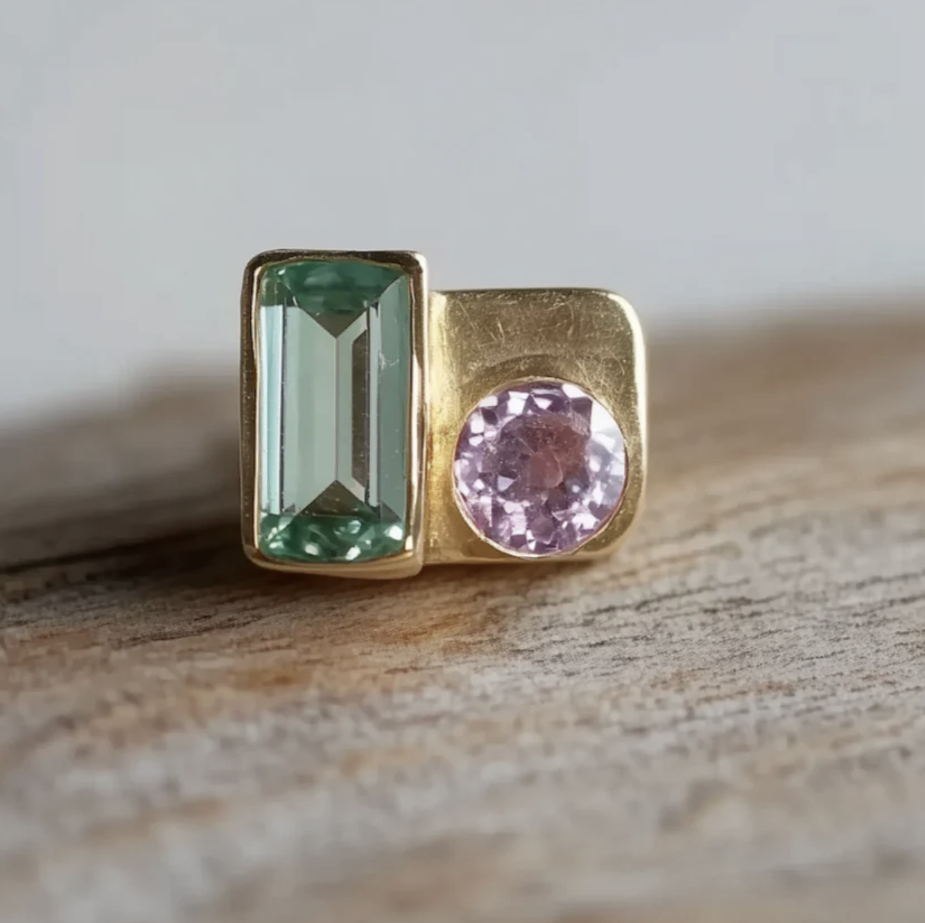 Wonderland Tourmaline Studs #6, Single Earring, Green and Pink Tourmaline
