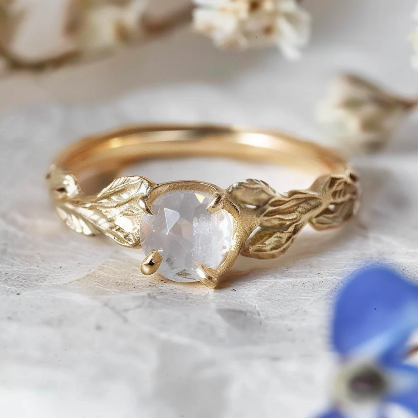 Moonstone Solitary Engagement Ring, 14k Gold Ring