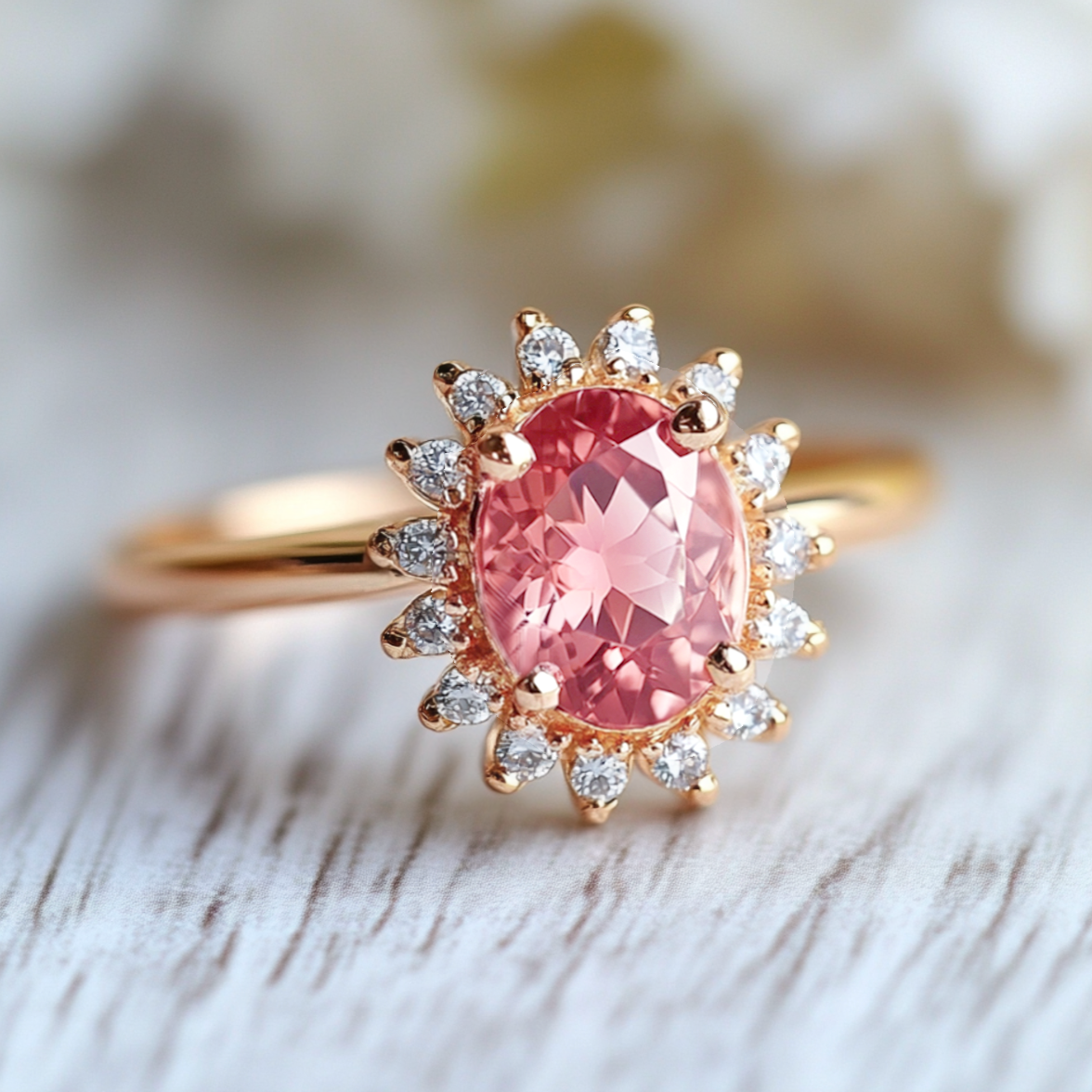 Rosy Reverie Pink tourmaline Ring, 14k Gold Engagement Ring