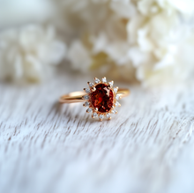 Load image into Gallery viewer, Flaming Dahlia Garnet Ring, Red Garnet engagement ring
