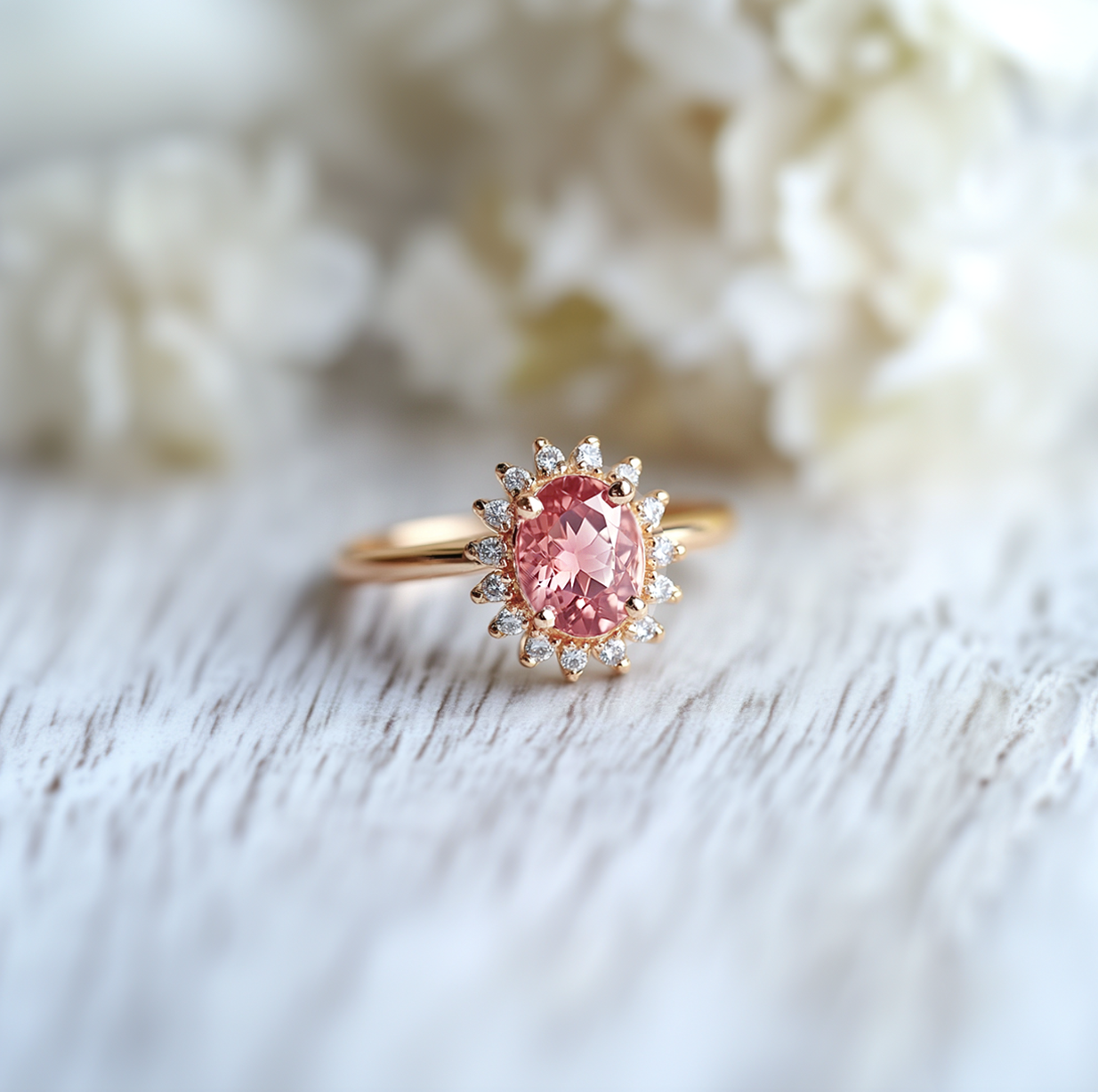 Rosy Reverie Pink tourmaline Ring, 14k Gold Engagement Ring