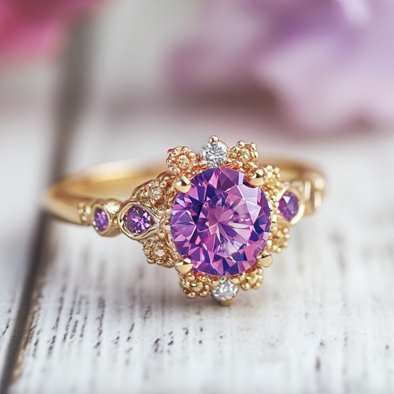 Garden Miss Amethyst Engagement Rings, 14k Gold Amethyst Engagement Ring