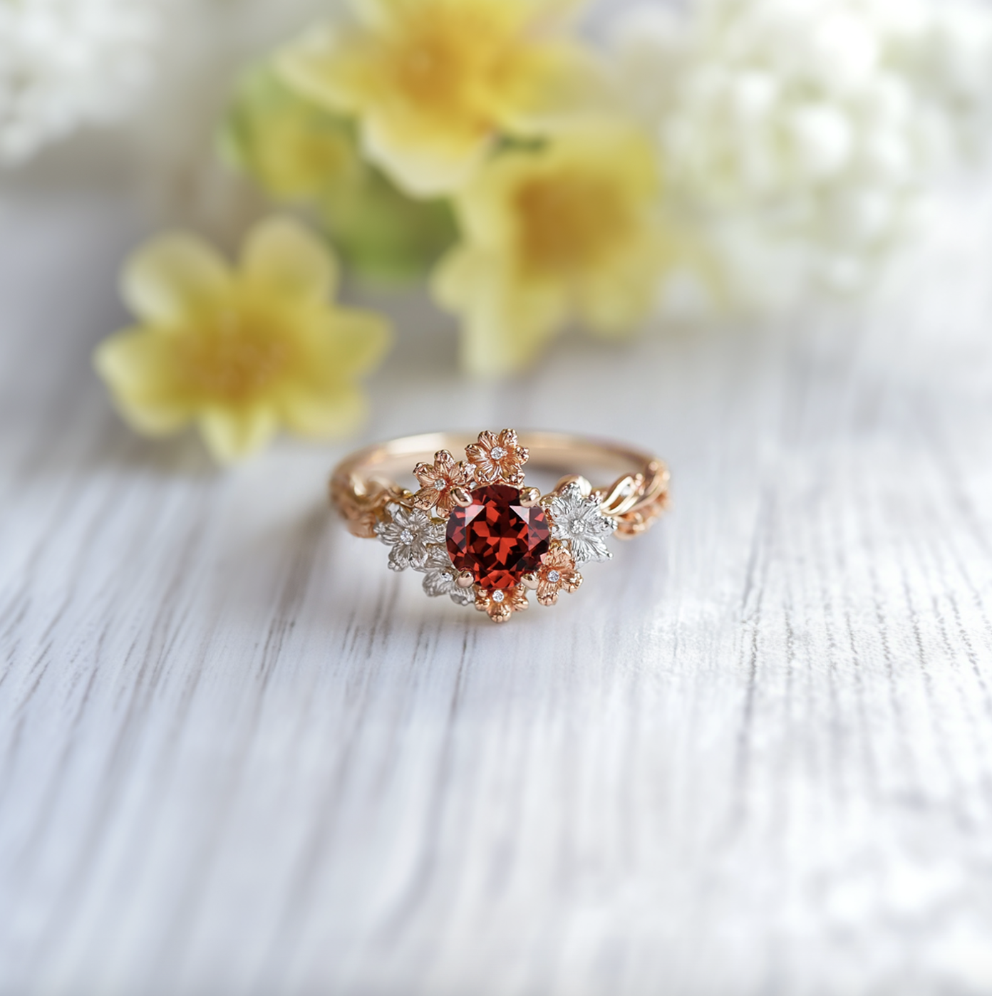 Eve's Garden Velvet Garnet Engagement Ring, Red Garnet ring
