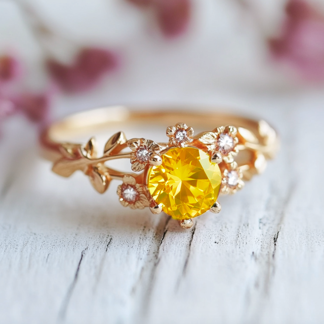 Eve's Garden Yellow Sapphire Engagement Ring, Sapphire Engagement Ring Wedding Ring