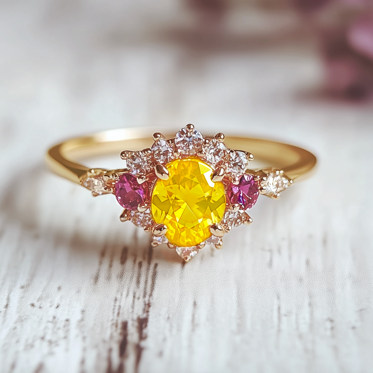 Eve's Garden Sapphire Engagement Ring, Yellow Sapphire Engagement Ring Wedding Ring (Copy)