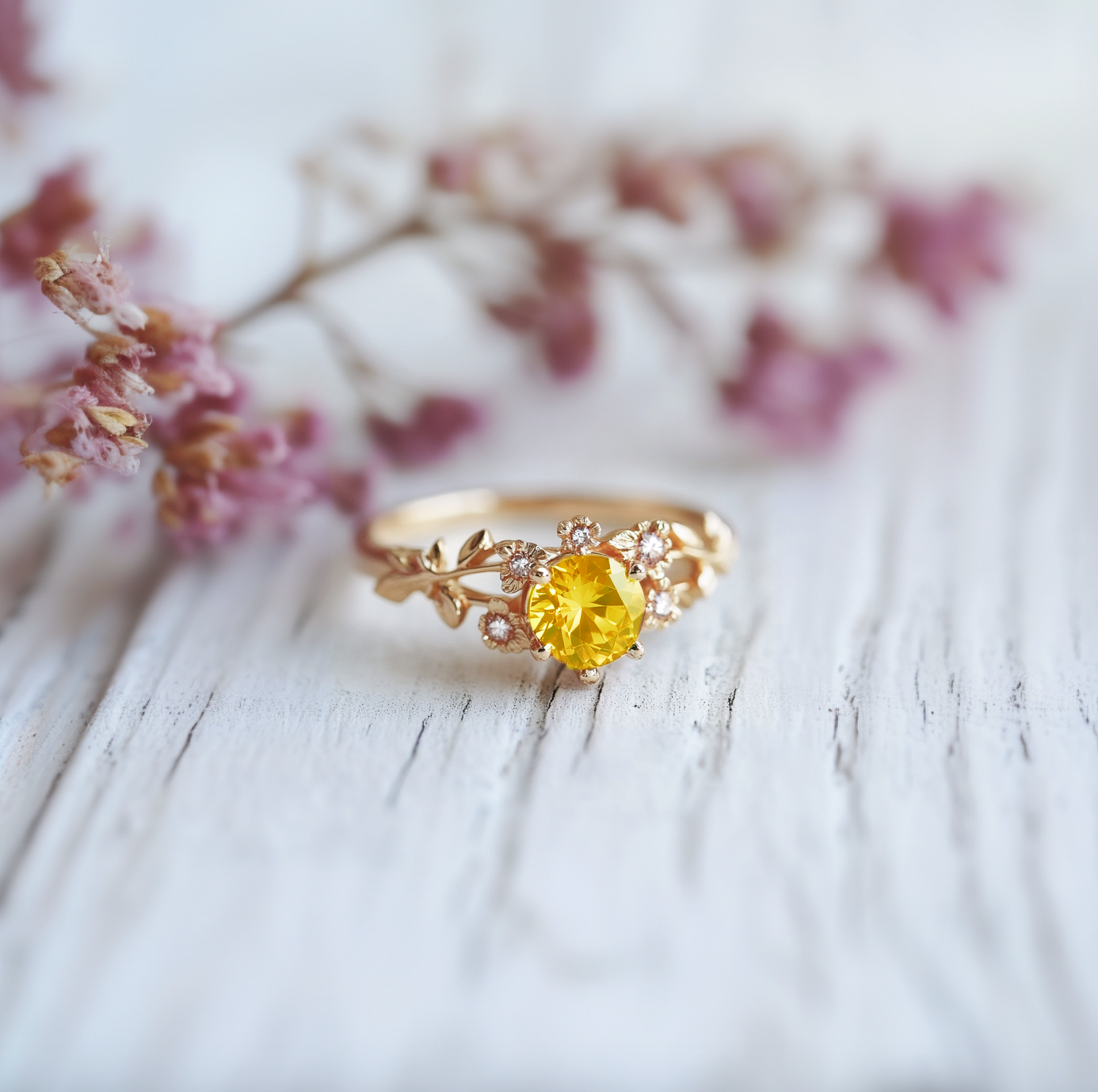 Eve's Garden Yellow Sapphire Engagement Ring, Sapphire Engagement Ring Wedding Ring