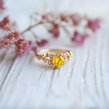 Load image into Gallery viewer, Eve&#39;s Garden Yellow Sapphire Engagement Ring, Sapphire Engagement Ring Wedding Ring
