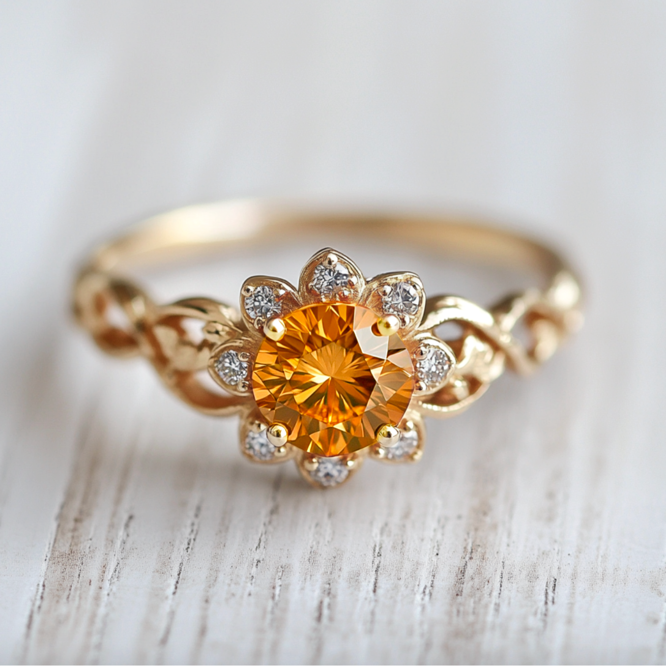 14k Citrine Engagement Ring, Citrine Engagement Ring