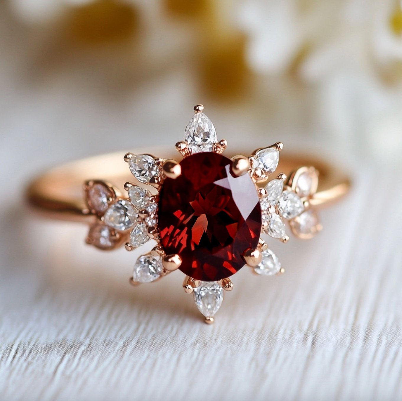 Midnight Rose Garnet Ring, Garnet engagement ring