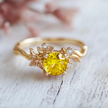 Load image into Gallery viewer, 14k Sapphire Engagement Ring, Yellow Sapphire Engagement Ring Wedding Ring
