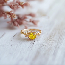 Load image into Gallery viewer, 14k Sapphire Engagement Ring, Yellow Sapphire Engagement Ring Wedding Ring
