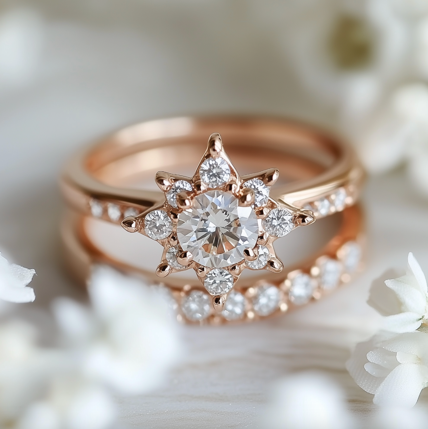 Astra Ring, 14k Diamond Wedding Rings, Wedding band set of two rings