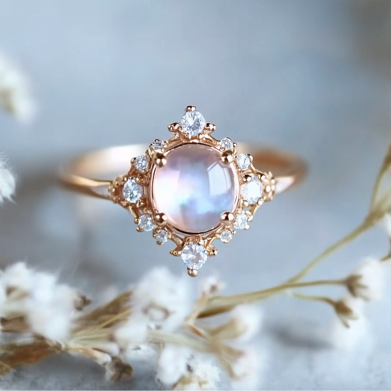 Moonstone Ring, Moonstone Engagement Ring 14k Gold