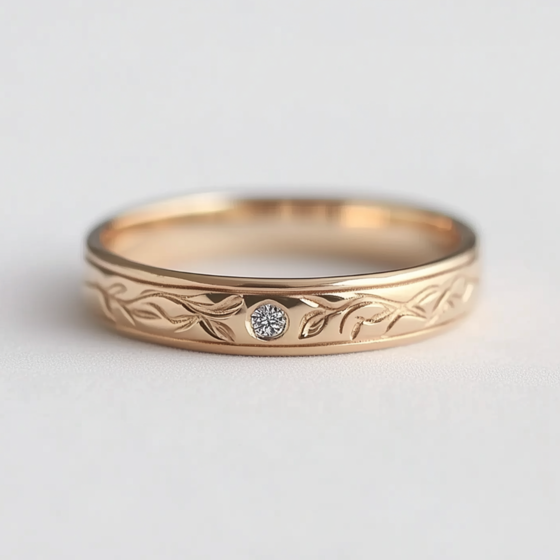 14k Gold Wedding Band, Diamond Engraved Band For Men and Women, Wide Wedding Ring
