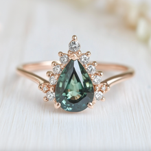 Load image into Gallery viewer, Mermaid&#39;s Tear Sapphire Engagement ring, Blue Sapphire Engagement ring
