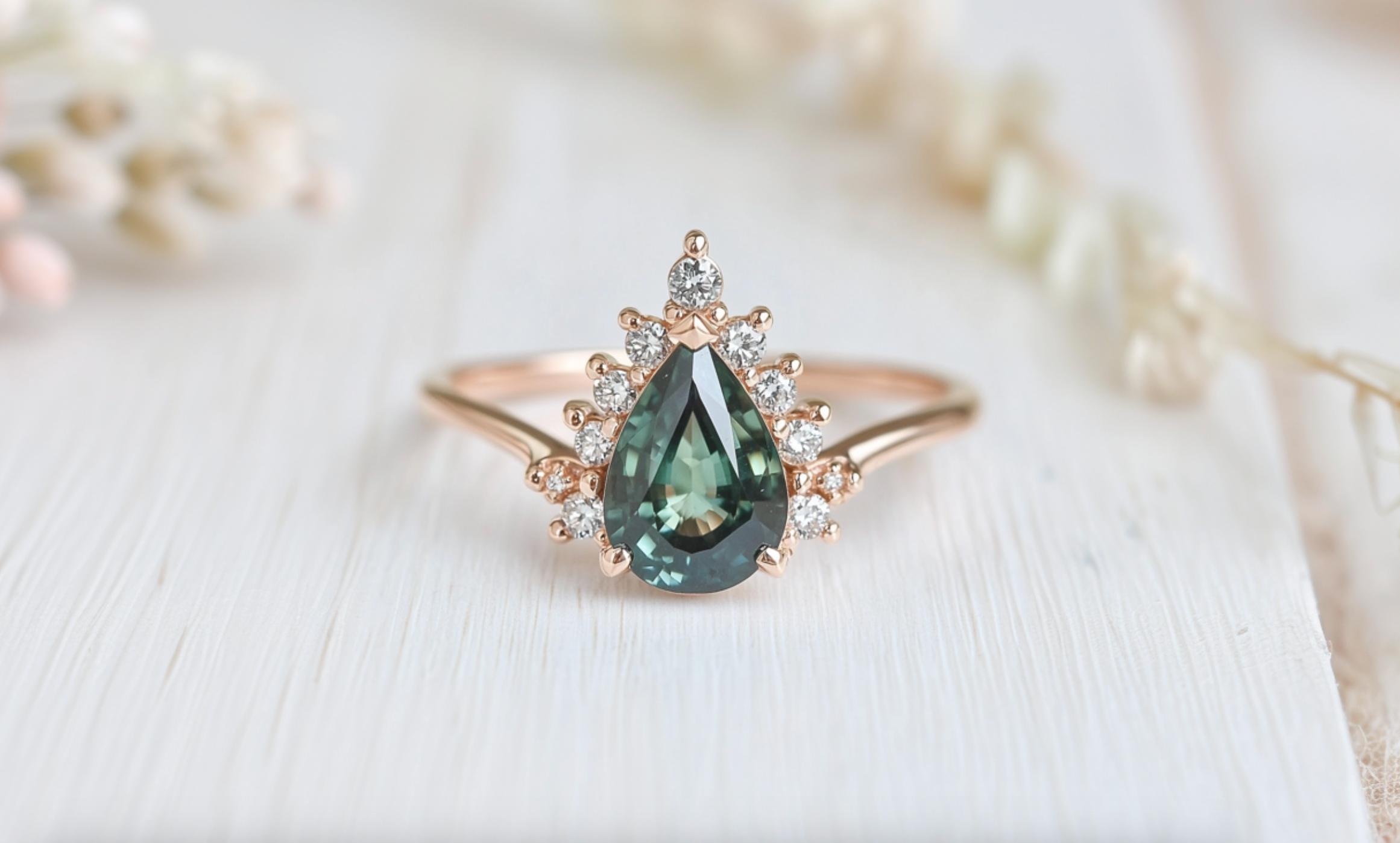 Mermaid's Tear Sapphire Engagement ring, Blue Sapphire Engagement ring