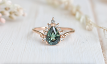 Load image into Gallery viewer, Mermaid&#39;s Tear Sapphire Engagement ring, Blue Sapphire Engagement ring
